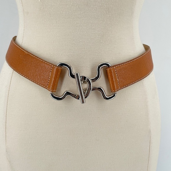 Vintage Donna Karan DKNY Adjustable Brown Leather Toggle Buckle Women\'s Belt M/L